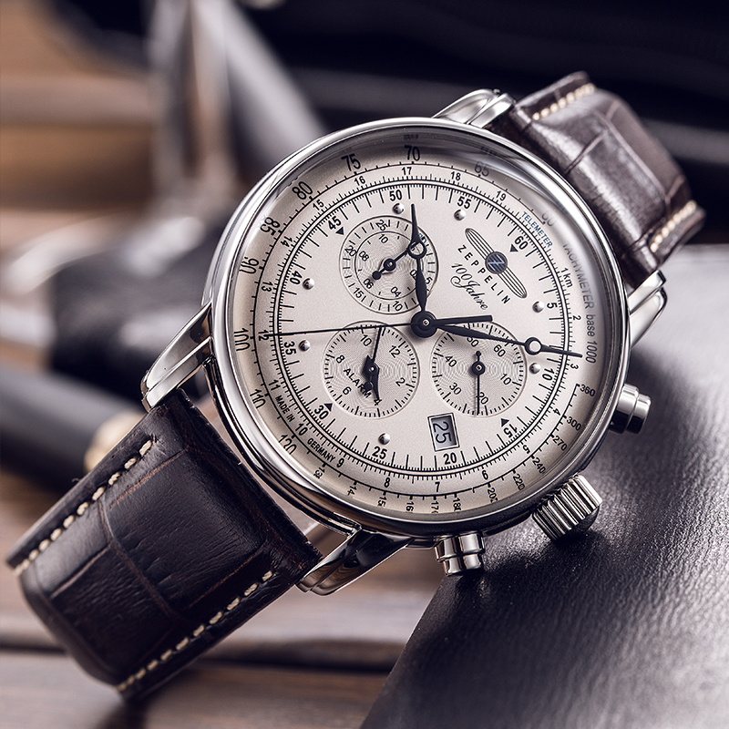 Zeppelin 7680-1 นาฬิกาผู้ชาย Zeppelin Model 7680-1, Series 100 Years Zeppelin ED.1 Chronograph Quartz Men's Watch Made In Germany
