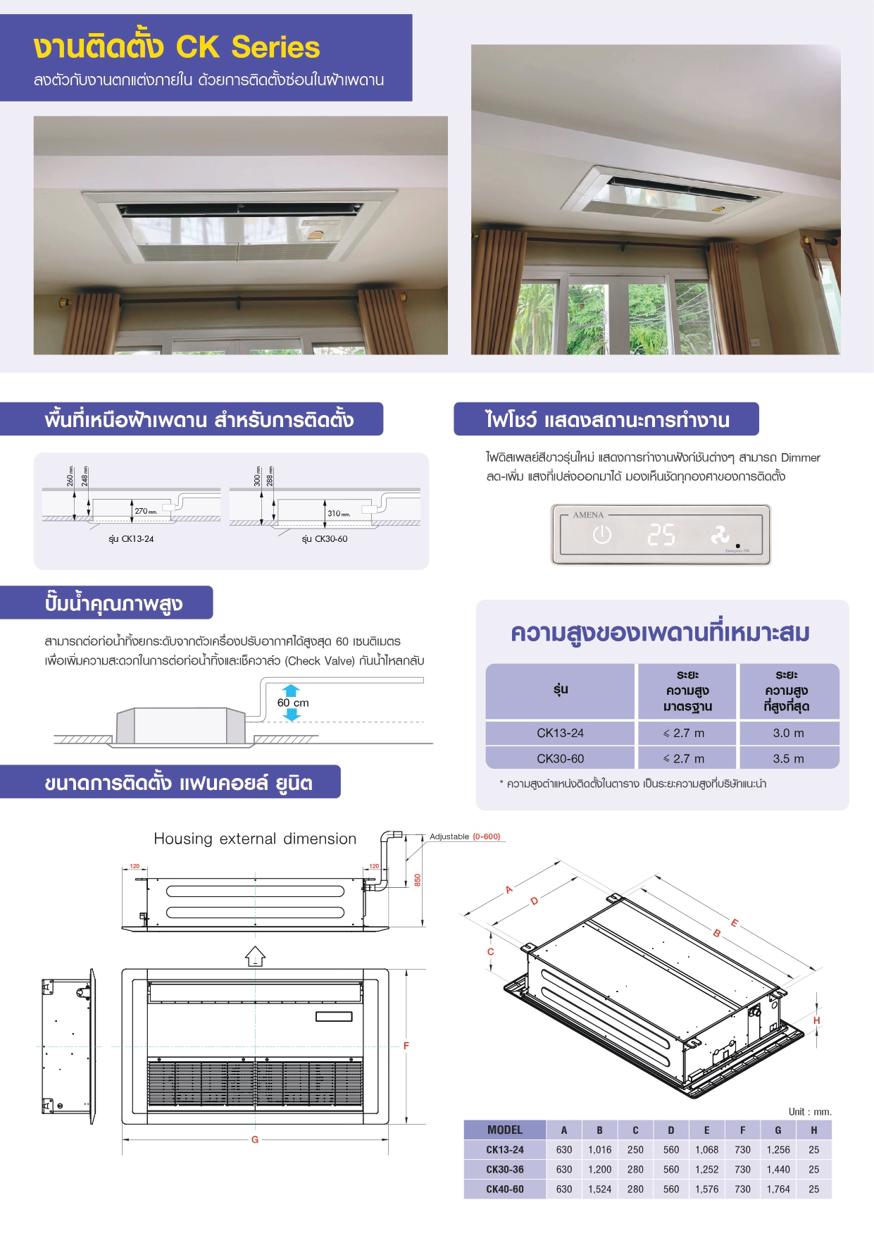 แอร์ AMENA แบบหนึ่งทิศทาง ขนาด 44,000 BTU รุ่น CK44B-MNVJE/KC44B-RSYJE (FIXED SPEED)(CK SERIES)