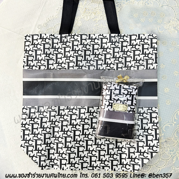 PROMOTION! ของชำร่วยงานศพ ถุงกระดาษเคลือบพลาสติก ชอปปิ้ง ลายอักษร ใส่ถุงพลาสติกแก้ว 12.-