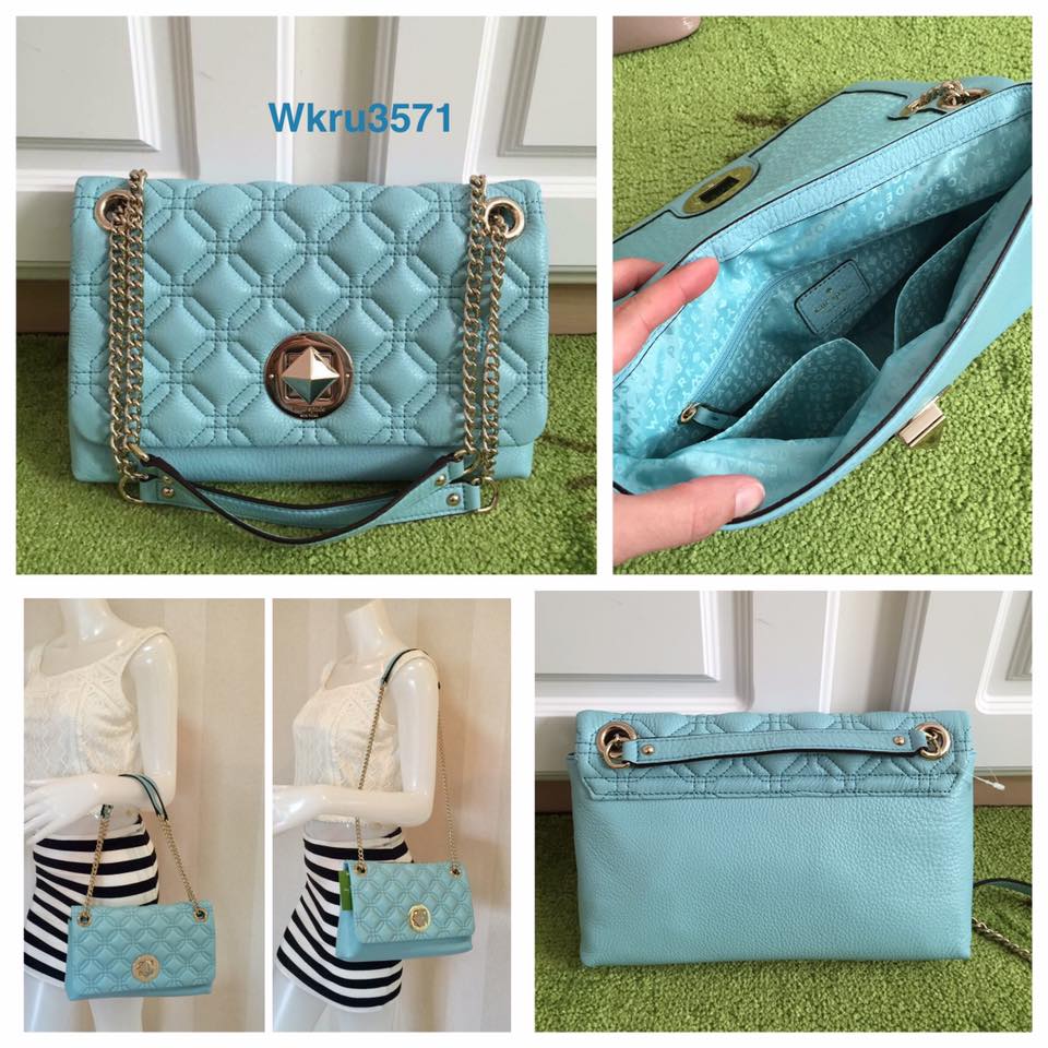 กระเป๋าสะพายสายโซ่ Kate Spade wkru3571 Astor Court Cynthia Quilted Leather Shoulder Bag สีฟ้า Aqua Blue ของแท้