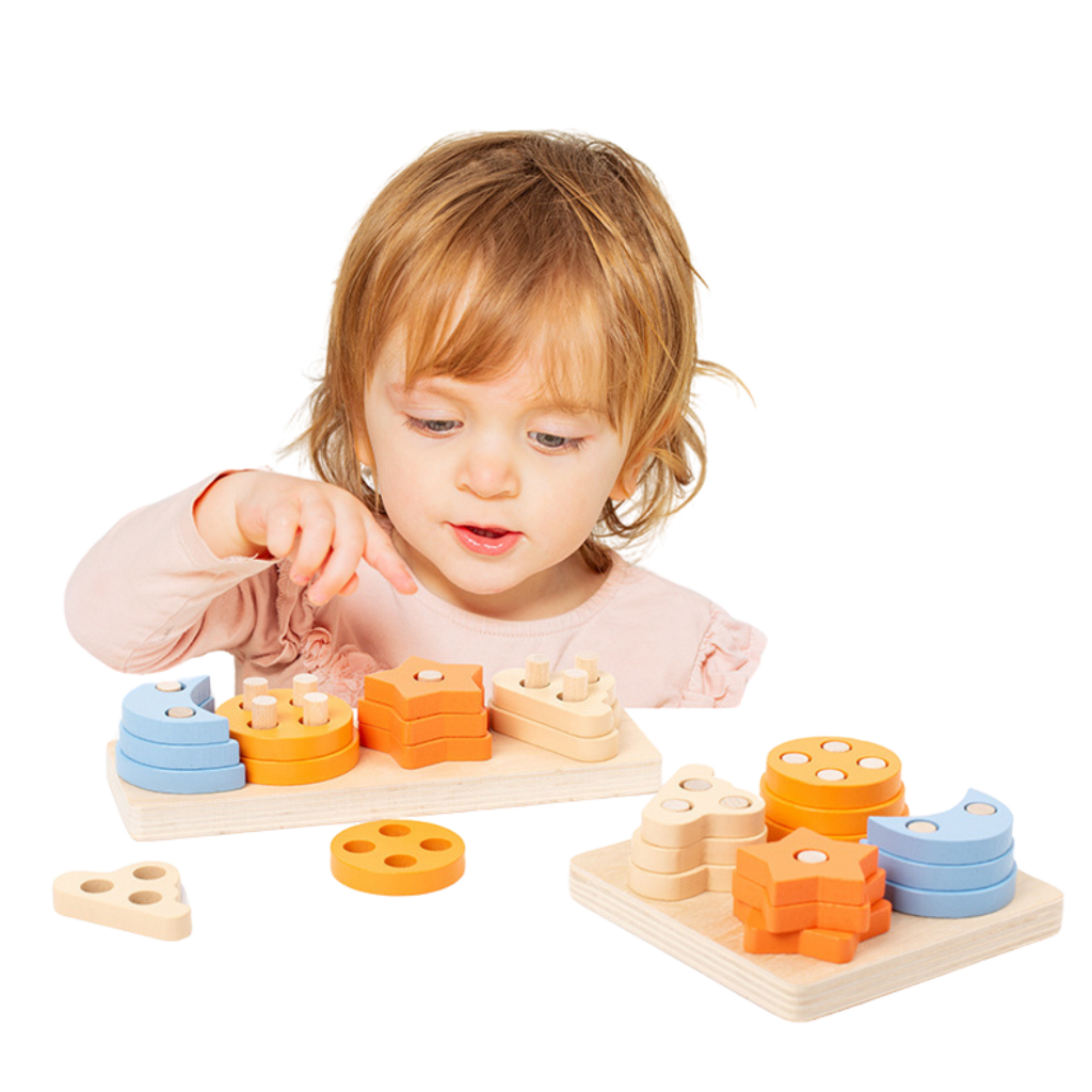 ของเล่นไม้สวมหลัก ทรงเรขาคณิต เสริมพัฒนาการเด็ก