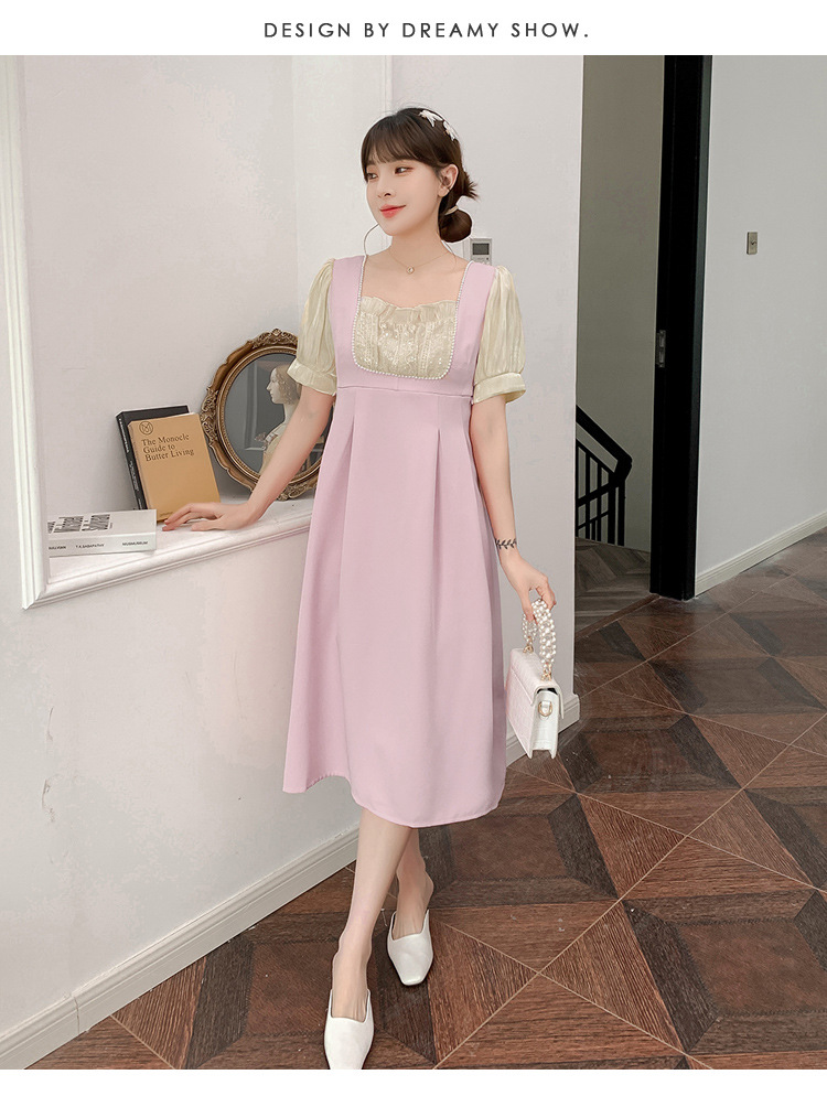 เอี๊ยมหลอกกระโปรง ผ้าชีฟอง คอทำระบายเล็กๆ แต่งด้วยมุกเล็ก ด้านหลังผูกโบว์สวย แขนตุ๊กตา ผ้าเนื้่อดี M L XL XXL