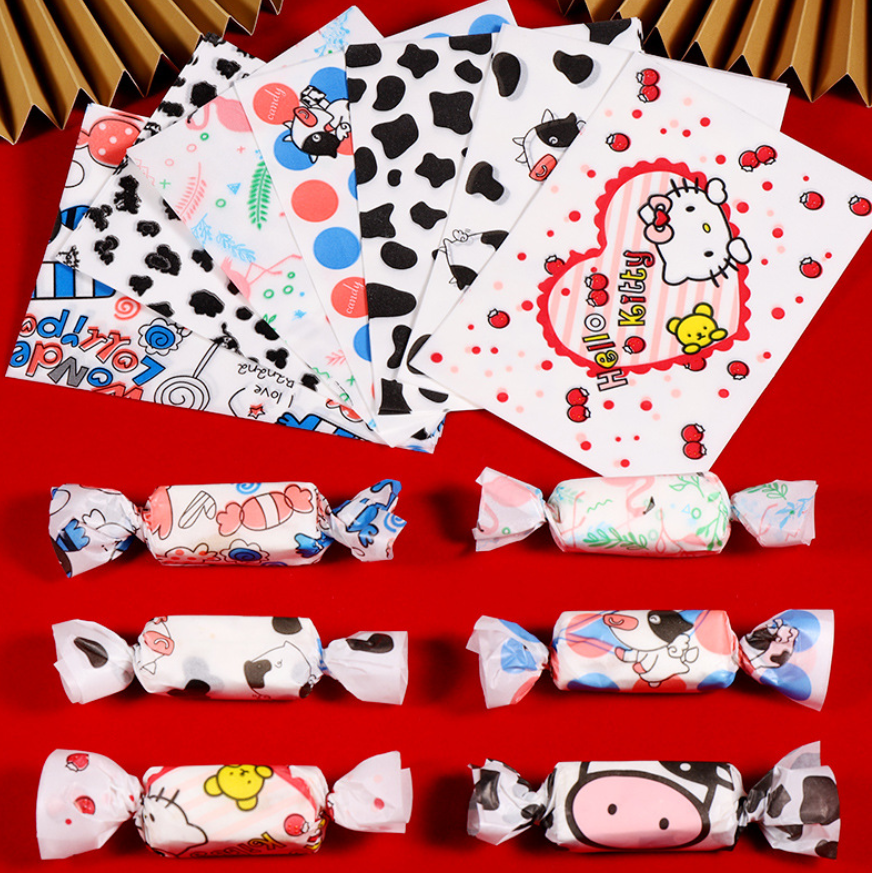 กระดาษข้าวเหนียว กระดาษห่อลูกอม กระดาษห่อนูกัส ขนาด 9x12.5 ซม. จำนวน 95-100 แผ่นต่อแพ็ค ชุดที่ 2/2