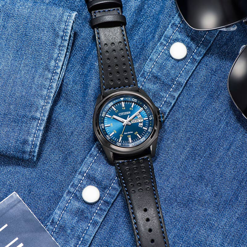 Citizen AW0024-15L นาฬิกาผู้ชาย Eco-Drive Black Ion Plated Blue Dial Men's Watch