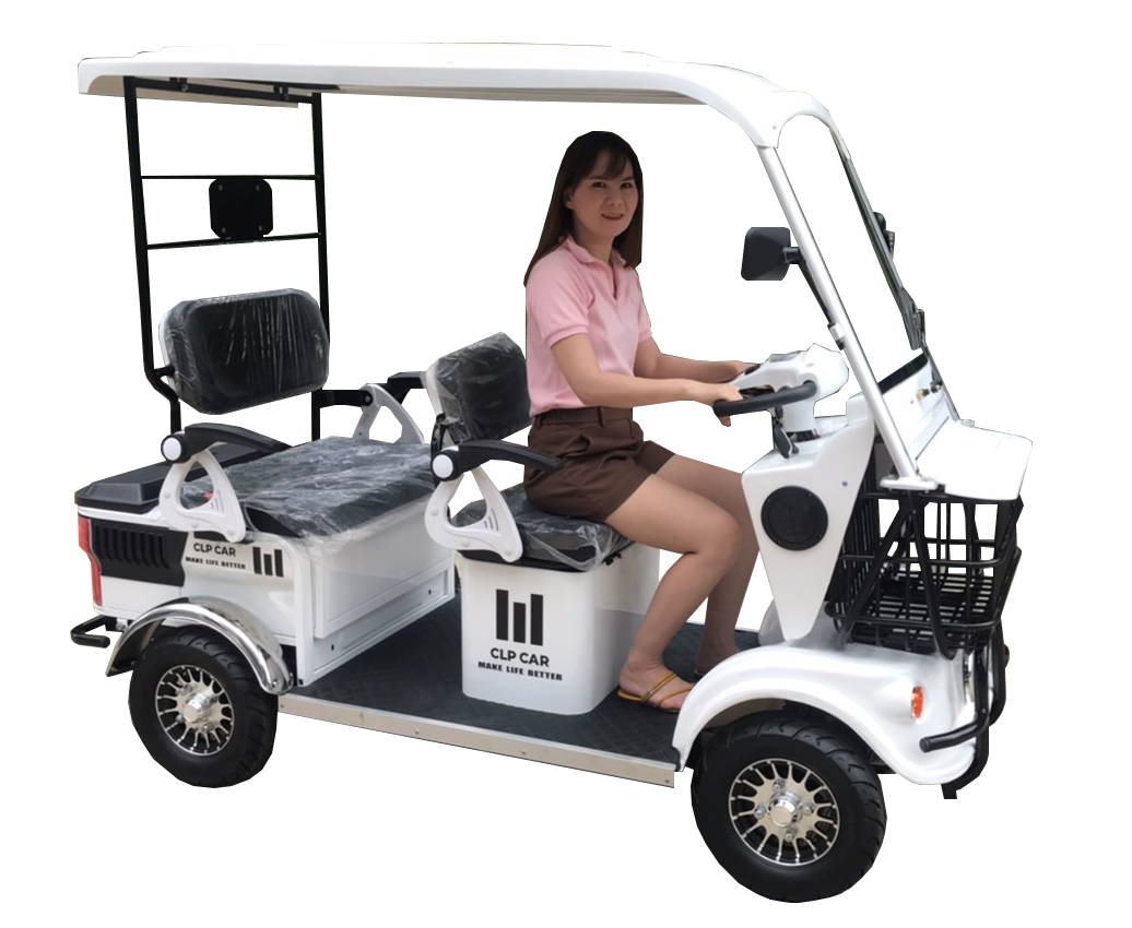 รถไฟฟ้า 4 ล้อ 3 ที่นั่ง รุ่น M-01 ยี่ห้อ CLP CAR สีขาว ขับแฮนด์บิด ขาว