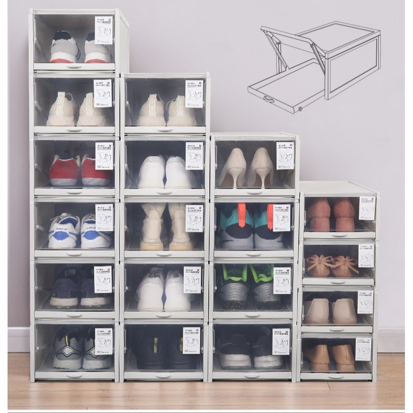 กล่องเก็บรองเท้า แบบลิ้นชักฝาสไลด์ (3 กล่อง/1เซ็ต) ไซส์ใหญ่