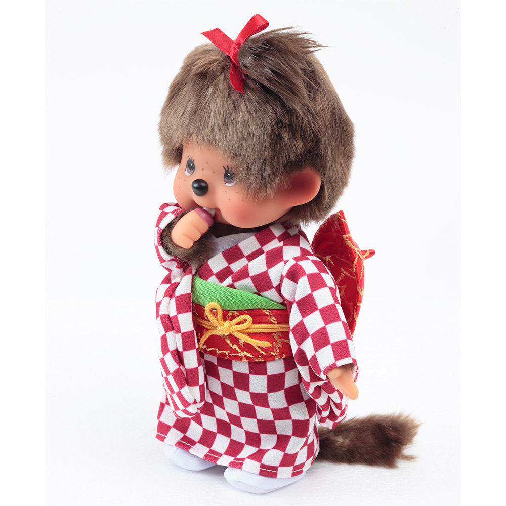 [PRE-ORDER] ตุ๊กตา ม่อนชิชิ กิโมโน สีแดง Size S ม่อนชิชิจัง Monchhichi 14 x 8 x 21 cm นำเข้าจากญี่ปุ่น オリジナル お着物モンチッチ 女の子 市松（赤）IPM-13-Z