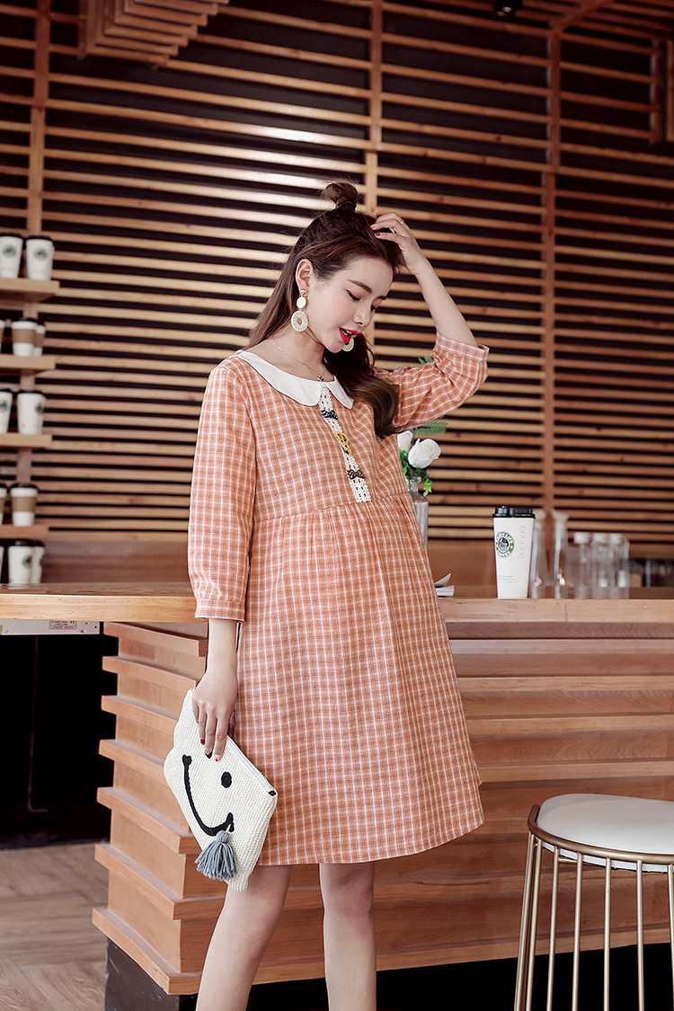 ชุดคลุมท้องสไตล์เกาหลีแขน4ส่วน ลายน่ารัก สีพาสเทล คอบัว มีเชือกปรับขนาดครรภ์ M L XL XXL