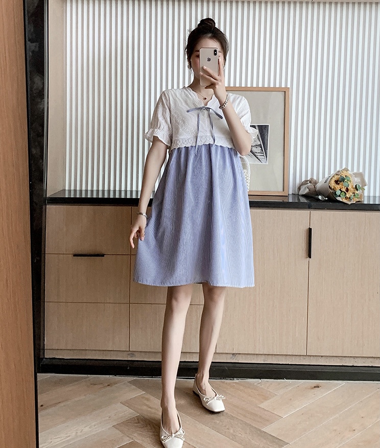 ชุดคลุมท้องเปิดให้นม ผ้าฝ้าย เปิดให้นม มีเชือกปรับขนาดครรภ์ ช่วงบนเป็นลูกไม้สวยลงตัว M L XL XXL