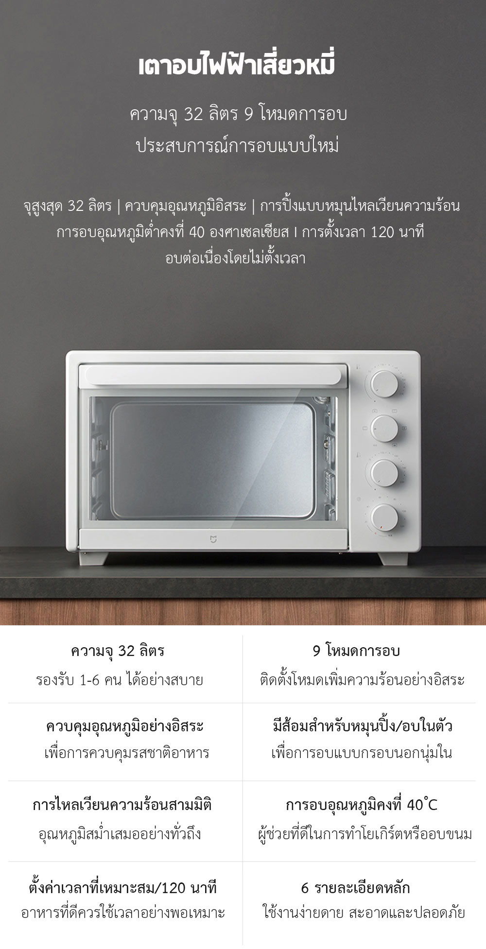 Xiaomi Electric Oven (32L) - เตาอบไฟฟ้าเสี่ยวหมี่ ขนาด 32 ลิตร(แถมหัวแปลง)
