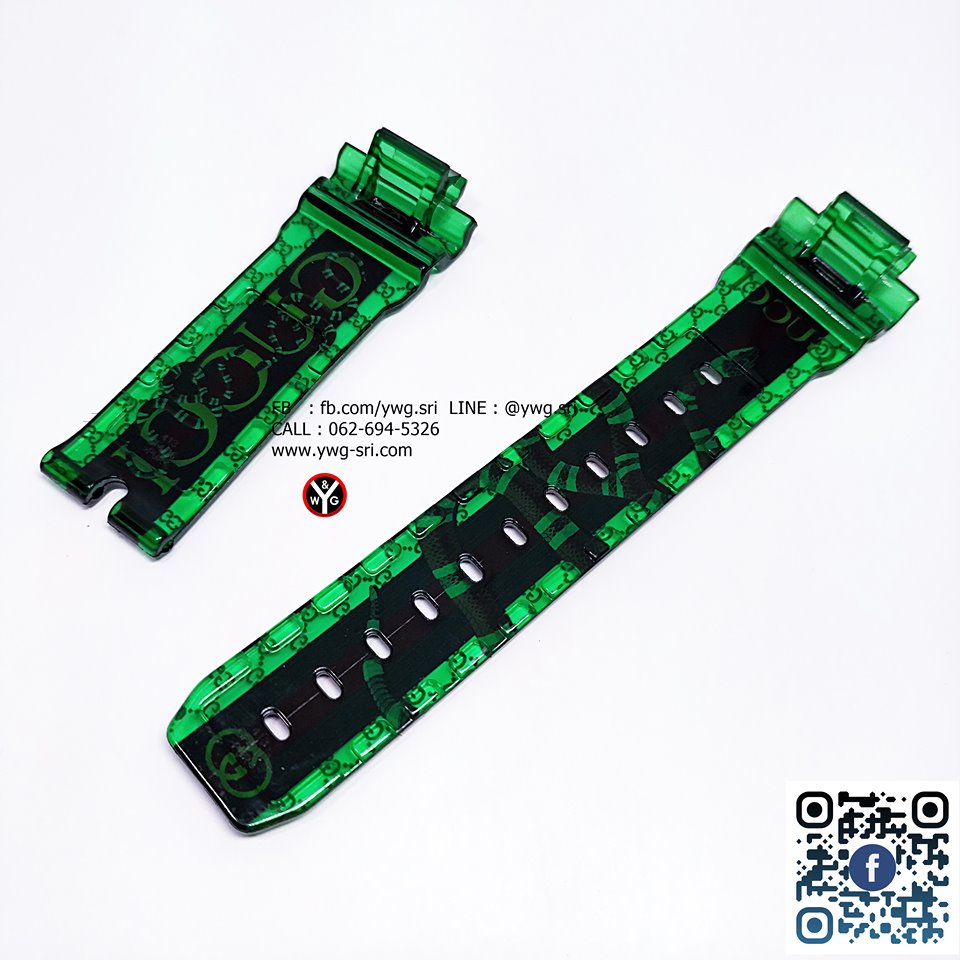 กรอบสาย G-SHOCK แบบใส สีเขียว สกรีน GUCCI ลายงู ใส่ได้รับรุ่น DW-6900