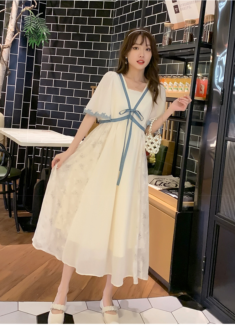 ชุดคลุมท้องแฟชั่นเกาหลี ผ้าชีฟอง แขนระบาย เชือกผูกที่อกน่ารักมาก มีซับใน สวย ดูดี ครบจบด้วยชุดนี้ M L XL XXL