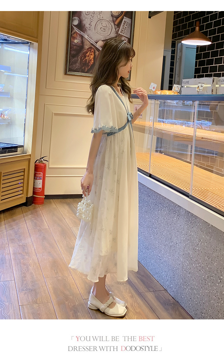 ชุดคลุมท้องแฟชั่นเกาหลี ผ้าชีฟอง แขนระบาย เชือกผูกที่อกน่ารักมาก มีซับใน สวย ดูดี ครบจบด้วยชุดนี้ M L XL XXL