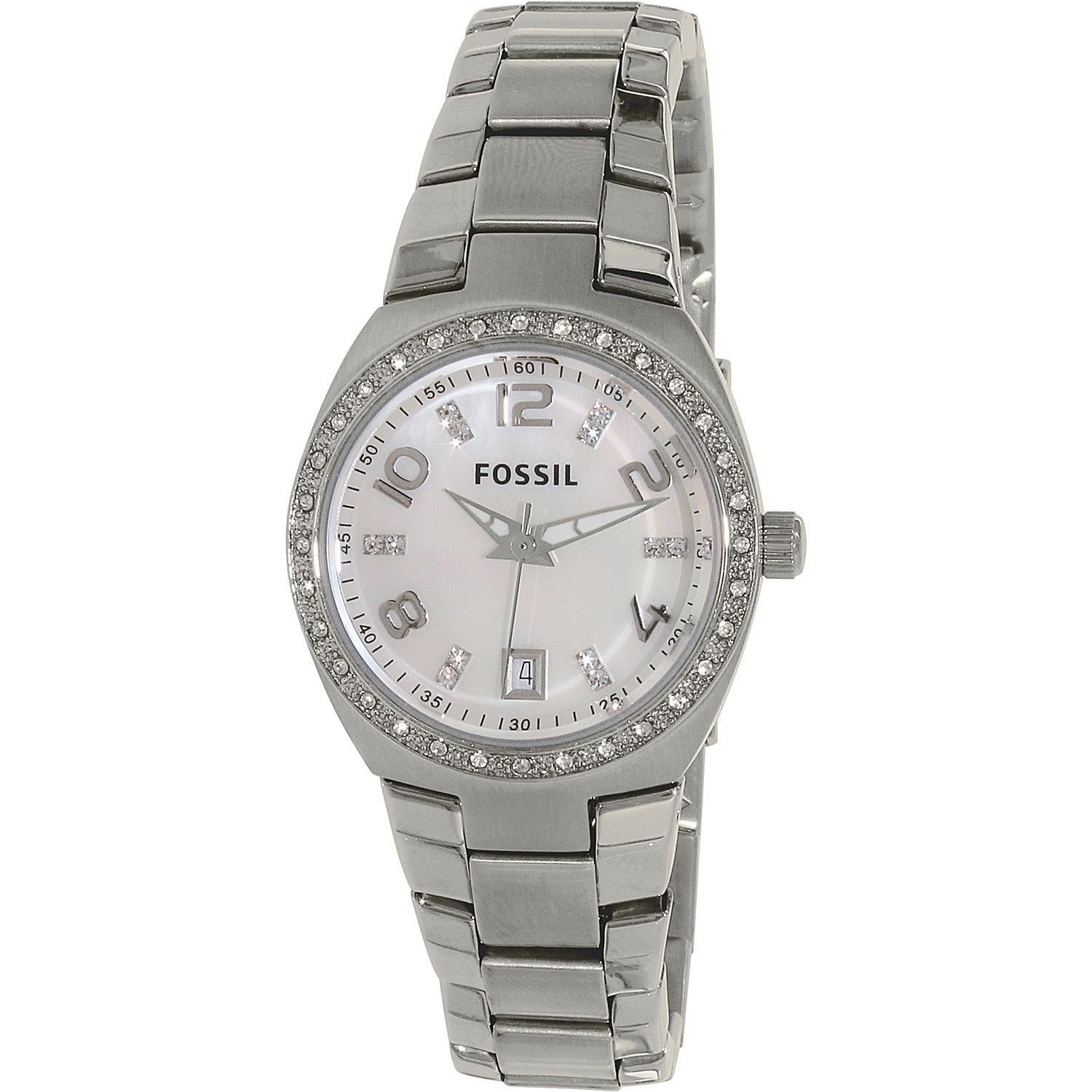 Fossil AM4141 นาฬิกาผู้หญิง Fossil รุ่น AM4141, Flash Swarovski Mother Of Pearl Dial Women's Watch
