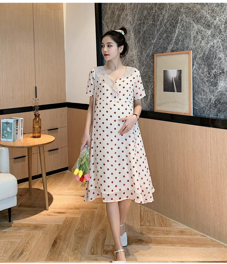 เดรสคลุมท้องแฟชั่น ผ้าชีฟอง ลายจุด มีซับใน ผ้าเนื้อดี ใส่สวย ดีไซน์เก๋ M L XL XXL