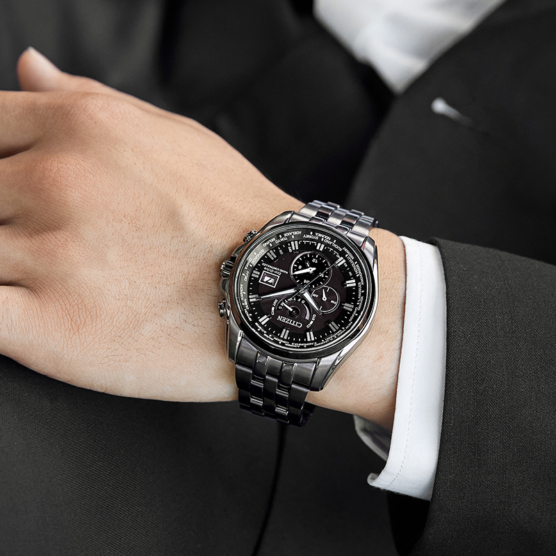 Citizen AT9127-80E นาฬิกาผู้ชาย Eco-Drive World Time Perpetual Alarm GMT Men's Watch