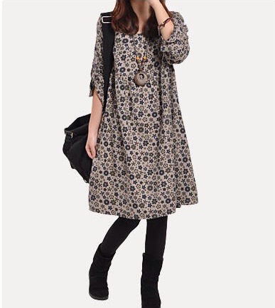 ชุดคลุมท้อง แขนยาวลายดอกไม้ฟ้า รัดแขนสั้นได้ S,M,L,XL,2XL