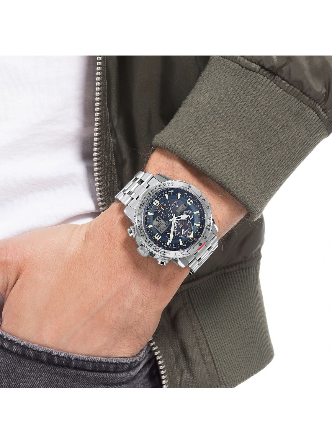 Citizen JY8100-80L นาฬิกาผู้ชาย Eco-Drive Promaster Sky Radio Controlled World Time Perpetual Calendar Chronograph Men's Watch