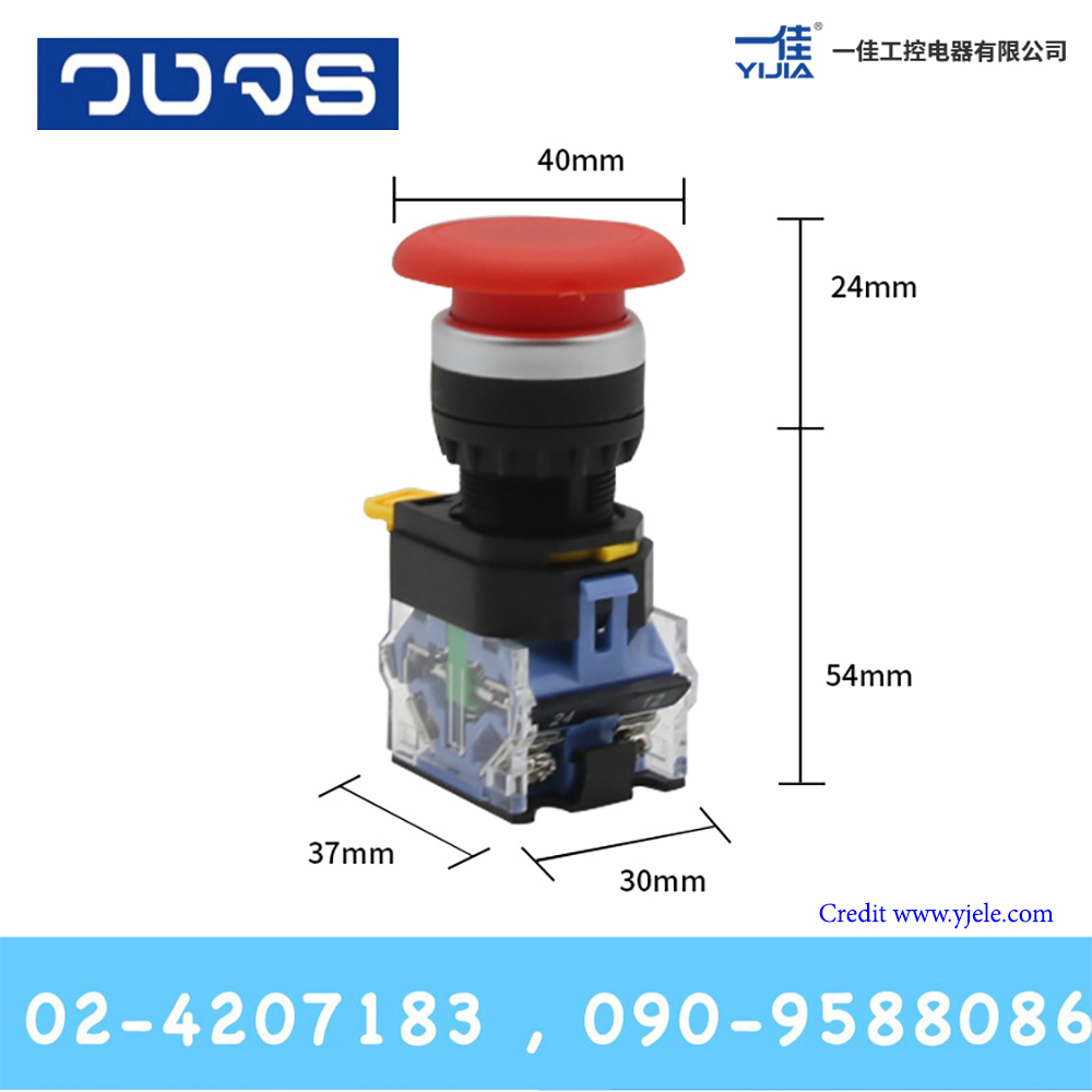 Yijia Maintain Mushroom Button YJ139 LA38A-11MZS 1NO 1NC Dia 22mm