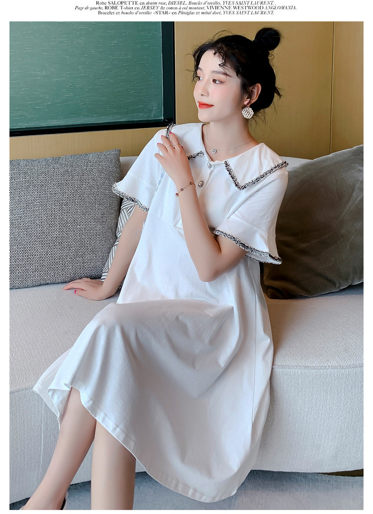 เดรสคลุมท้องแฟชั่น ปกใหญ่แต่งขอบปก ผ้ายืดตัว ใส่สบายมากค่ะ กระดุมแกะให้นมได้ M L XL XXL