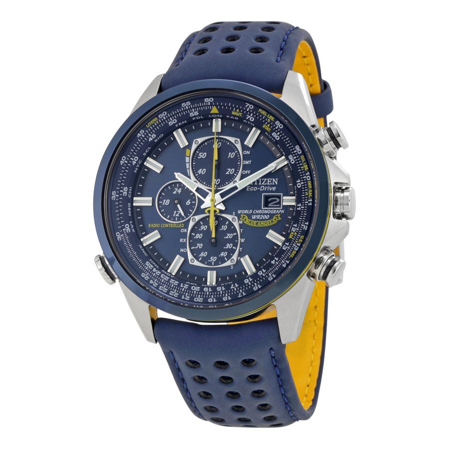 Citizen AT8020-03L นาฬิกาข้อมือผู้ชาย Eco-Drive Global Radio Chrono Blue Angels Pilots Men's Watch