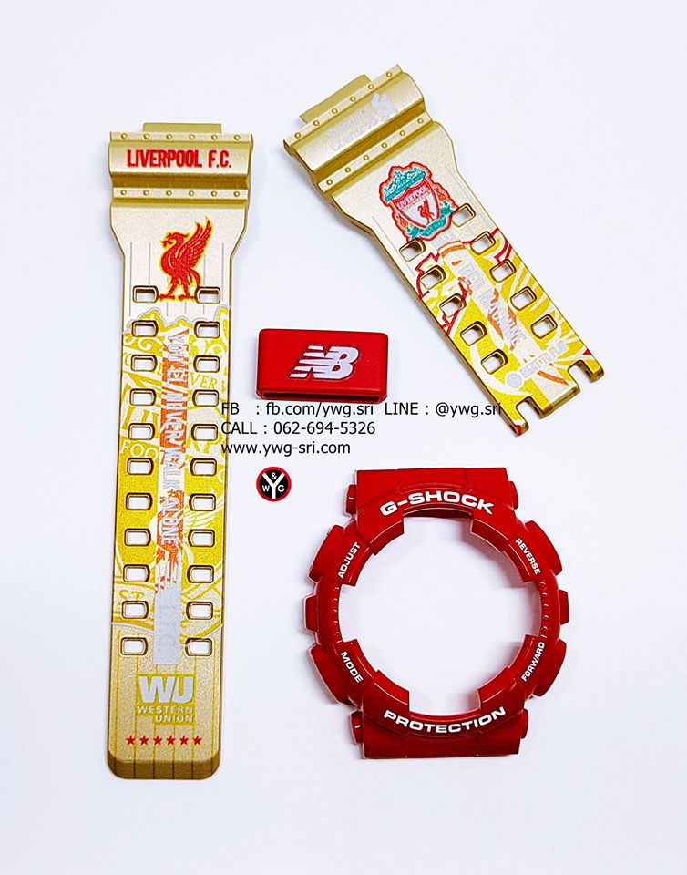 กรอบสาย G-SHOCK แท้✅ กรอบแดงฟอนต์ขาว สายทองสกรีนลาย Liverpool ใส่ได้รับรุ่น GA-100 ,GA-110 ,GA-120 ,GD-100 ,GD-120