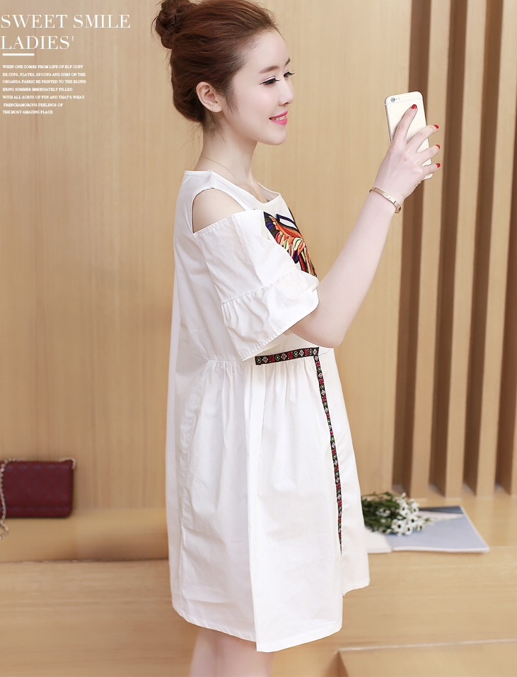 เดรสคนท้องเปิดไหล่ ผ้าฝ้ายเนื้อละเอียด ผีเสื้อใหญ่ สวยค่ะ M,L,XL,XXL