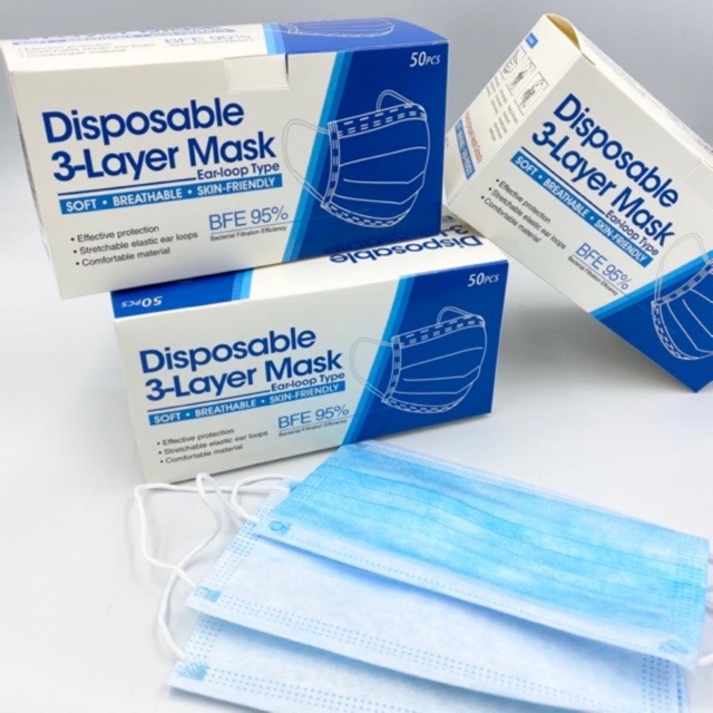 ผ้าปิดปาก ผ้าปิดจมูก หน้ากากอนามัย disposable 3 layer mask 50PCS/1กล่อง