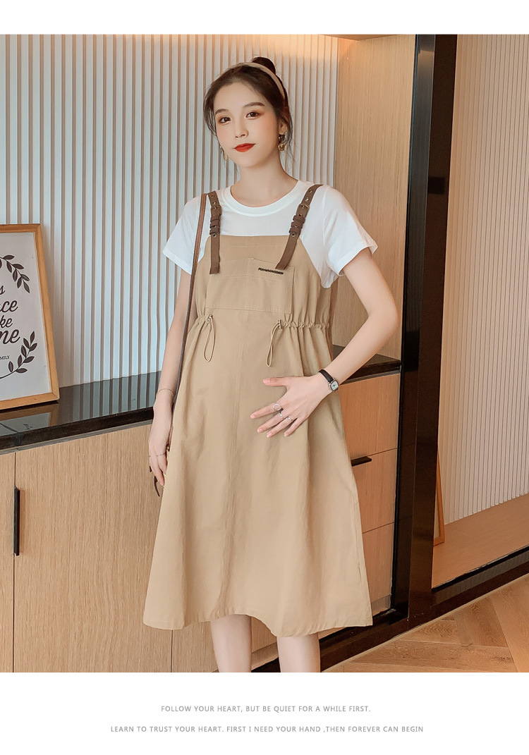 เดรสคลุมท้องแฟชั่นเอี๊ยมหลอก สายหนัง มีกระเป๋าข้าง ช่วงท้องปรับขนาดได้ สีและแบบสวยมาก M L XL XXL