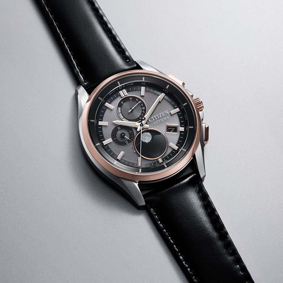 Citizen BY1004-17X นาฬิกาผู้ชาย Eco-Drive Attesa Moon Phase Radio Controlled Men's Watch