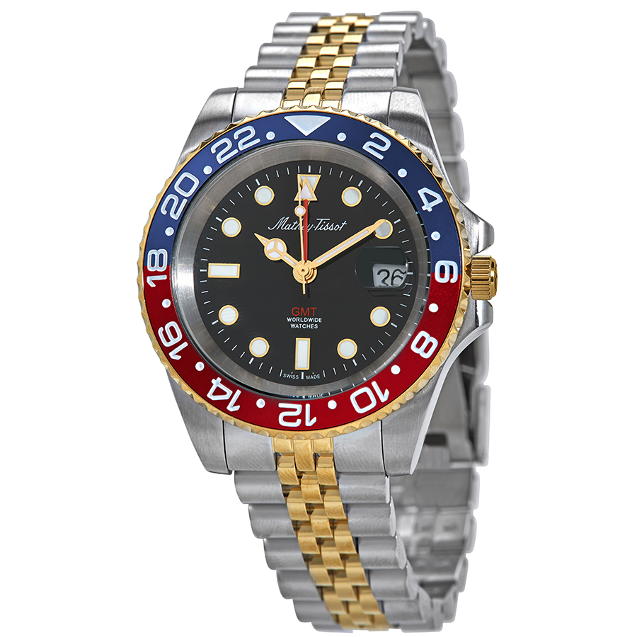 Mathey-Tissot H903BBR นาฬิกาผู้ชาย Vintage GMT Two-Tone Pepsi Bezel Quartz Men's Watch