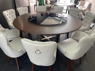 Trp.Round Table 圆桌会议 餐桌 中式餐桌 配有旋转镜组 โต๊ะกลมหินอ่อนขนาดใหญ่ 360 ซม.20 ที่นั่ง พร้อมชุดจานหมุน เลซี่ซูซาน Lazysusan และ เก้าอี้ สีแดง