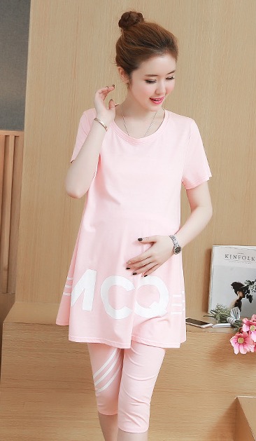 ชุดเสื้อ+กางเกงคนท้อง แบบ4ส่วน เสื้อทรงบาน ลายน่ารัก กางเกงมีสายปรับขนาดภรรภ์ M,L,XL,XXL