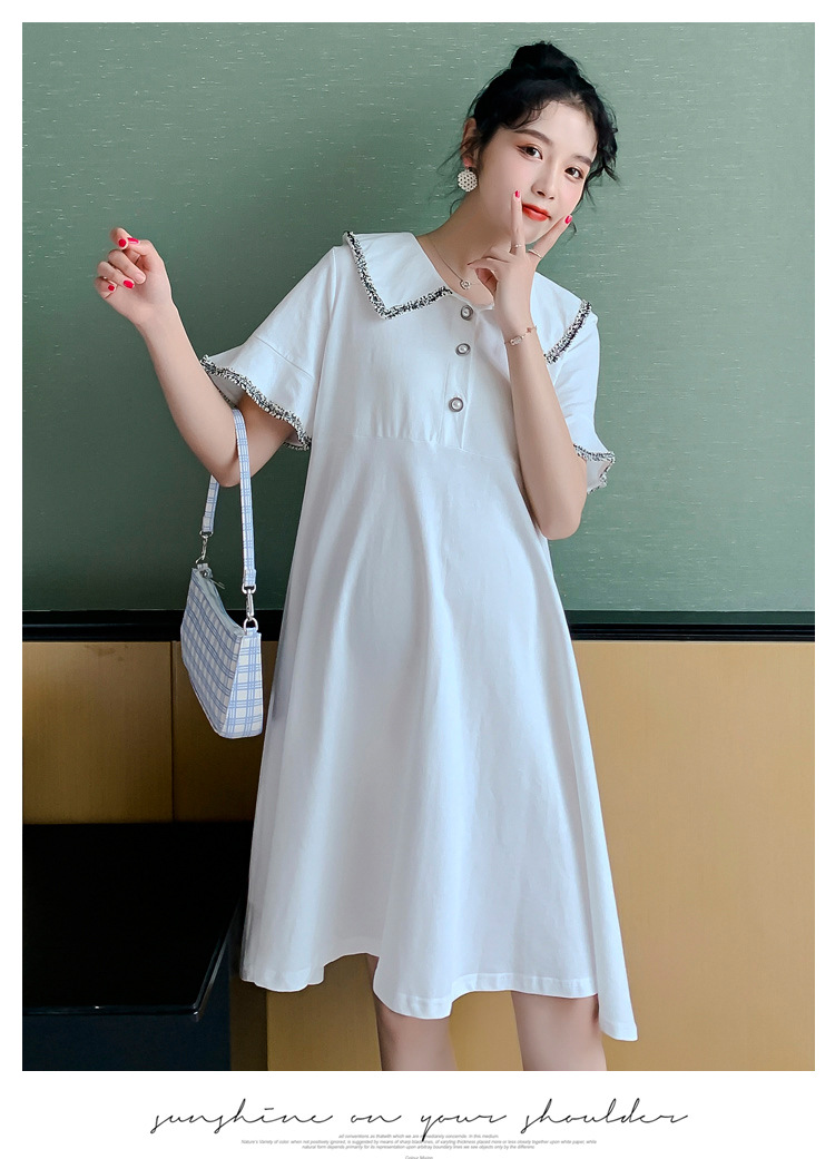 เดรสคลุมท้องแฟชั่น ปกใหญ่แต่งขอบปก ผ้ายืดตัว ใส่สบายมากค่ะ กระดุมแกะให้นมได้ M L XL XXL