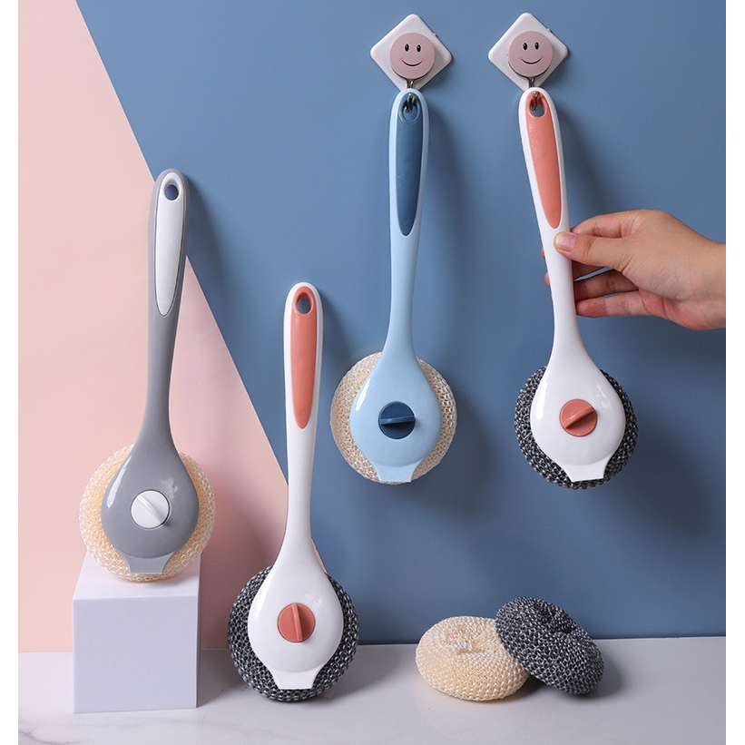 แปรงขัดหม้อ แปรงล้างจาน มีด้ามจับ ถอดเปลี่ยนได้ แปรงทำความสะอาด ขัดกระทะ