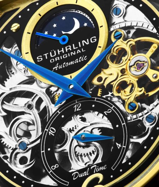 Stuhrling Original 889.02 นาฬิกาผู้ชาย Stuhrling Original รุ่น 889.02, Modena Automatic Dual Time Skeleton brown Genuine Leather Strap Men's Watch