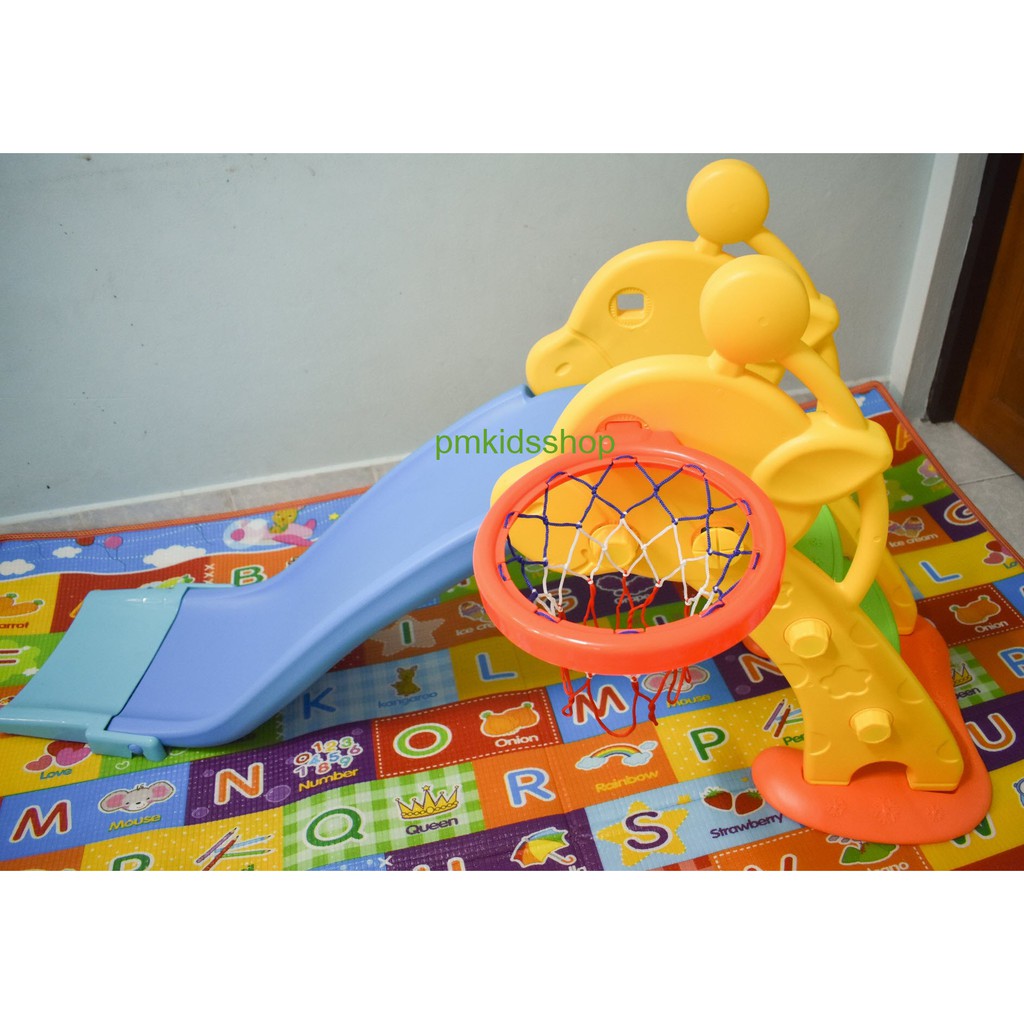 สไลเดอร์ยีราฟ + แป้นบาสพร้อมลูกบอล + ที่สูบลม