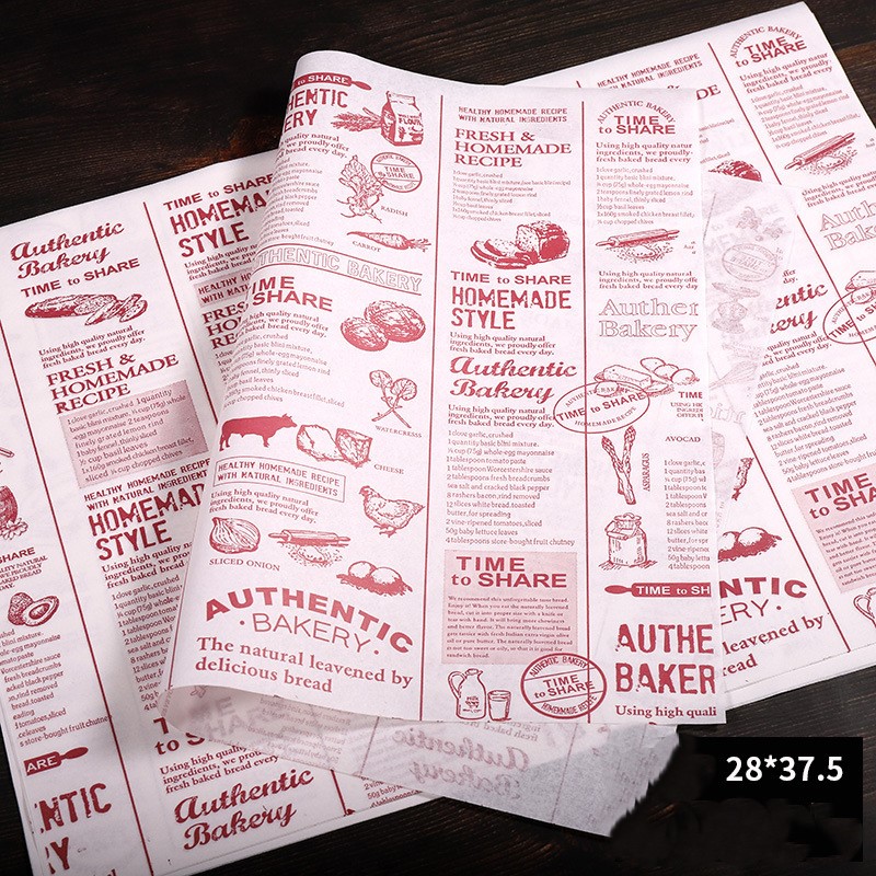 กระดาษห่อแซนวิช แฮมเบอร์เกอร์ กระดาษรองขนม ขนาด 28x37.5 ซม. จำนวน 45-50 และ 95-100 แผ่นต่อแพ็ค