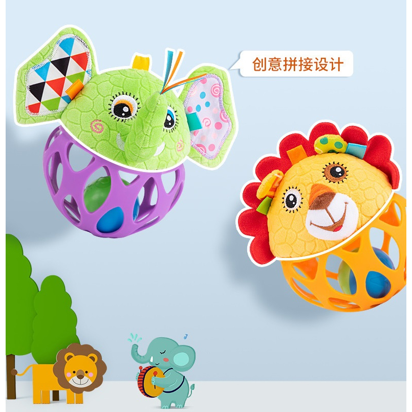 Jollybaby ของเล่นลูกบอลซิลิโคน รูปสัตว์ เขย่ามีเสียง ของเล่นเด็กเล็ก