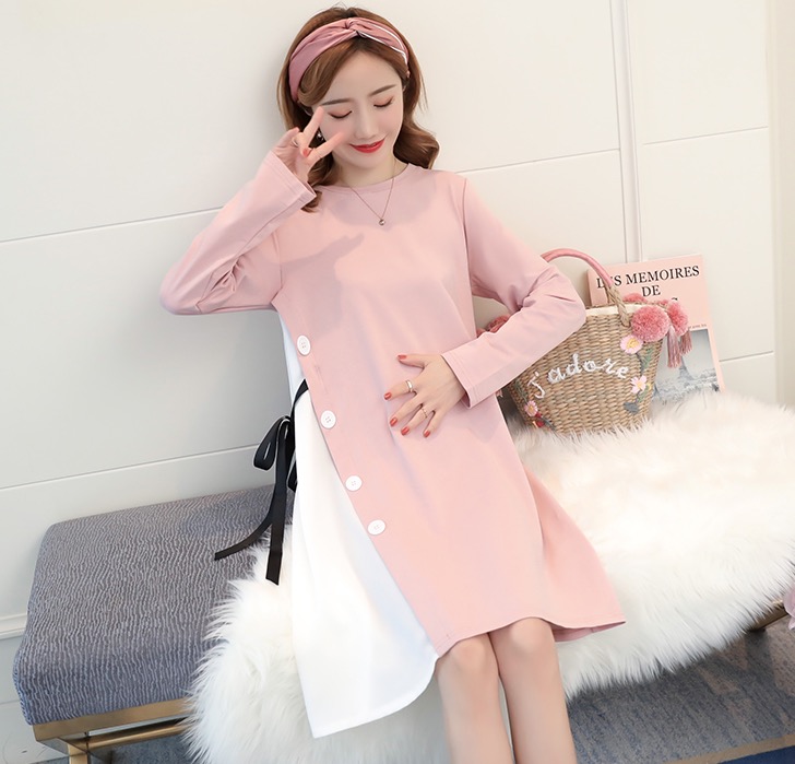 ชุดคลุมท้องแขนยาว ผ้ายืดเนื้อนิ่ม เนื้อหนาและนิ่มใส่สบาย มีเชือกปรับขนาดครรภ์ M L XL XXL