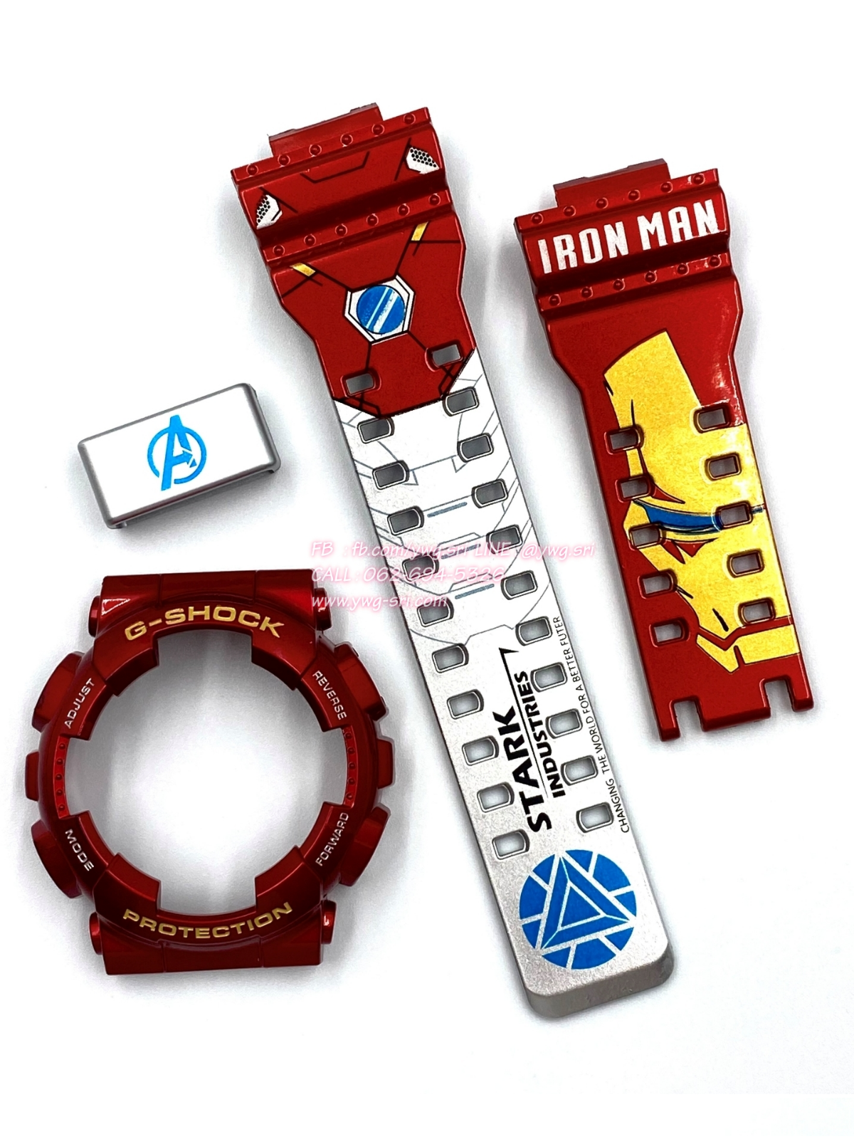 กรอบสาย G-SHOCK สีแดงสลับเทา สกรีนลาย Iron Man ใส่ได้รับรุ่น GA-100 ,GA-110 ,GA-120 ,GAX-100,GD-100 ,GD-120