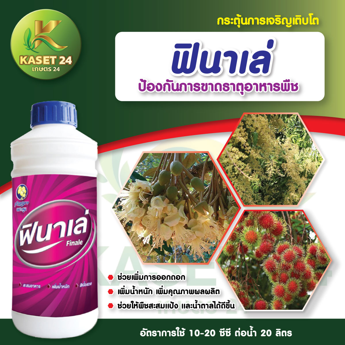 ปุ๋ยน้ำ ฟินาเล่ สูตรสูง 4-16-20 ปุ๋ยสะสมอาหาร ขยายลูก กระตุ้นการออกดอก บำรุงดอก ลดการแตกยอด (ขนาด 1 ลิตร) ส่งฟรีเก็บเงินปลายทาง (ไม่บวกเพิ่ม)
