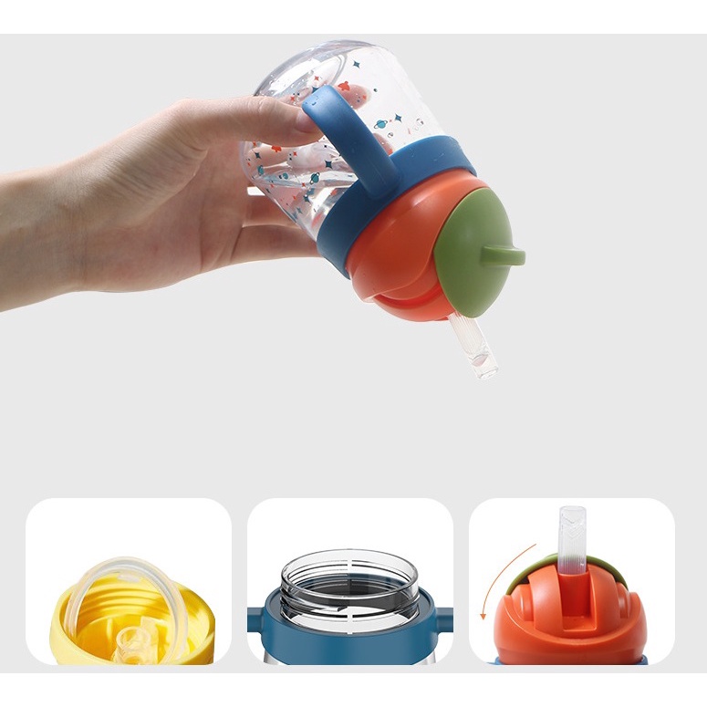 ถ้วยหัดดื่ม BIBOO แก้วหัดดื่ม ขวดน้ำหัดดื่ม พร้อมฝาปิดและหลอดซิลิโคนฟู้ดเกรด