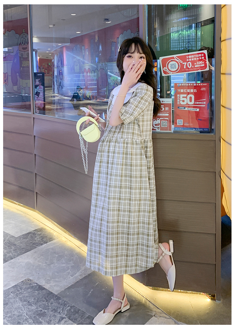 ชุดคลุมท้องเปิดให้นม คอบัว 2 ชั้น แกะกระดุมเปิดให้นมได้ลายสก๊อตน่ารัก ใส่ได้ถึงหลังคลอด M L XL XXL