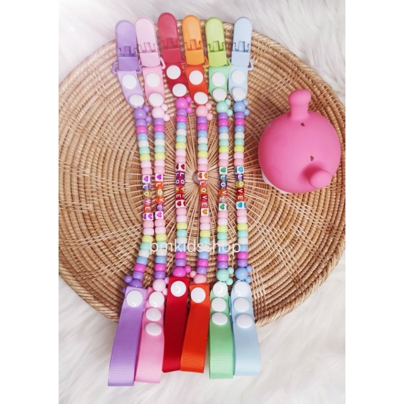 สายคล้องยางกัด ลายลูกปัดเบบี้ ลายเลิฟ สายคล้องกันหล่น