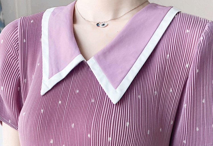 เดรสคลุมท้องแฟชั่น ผ้าชีฟองคอปก อัดพรีท มีซับใน ชุดยาว น่ารัก สีสวย M L XL XXL