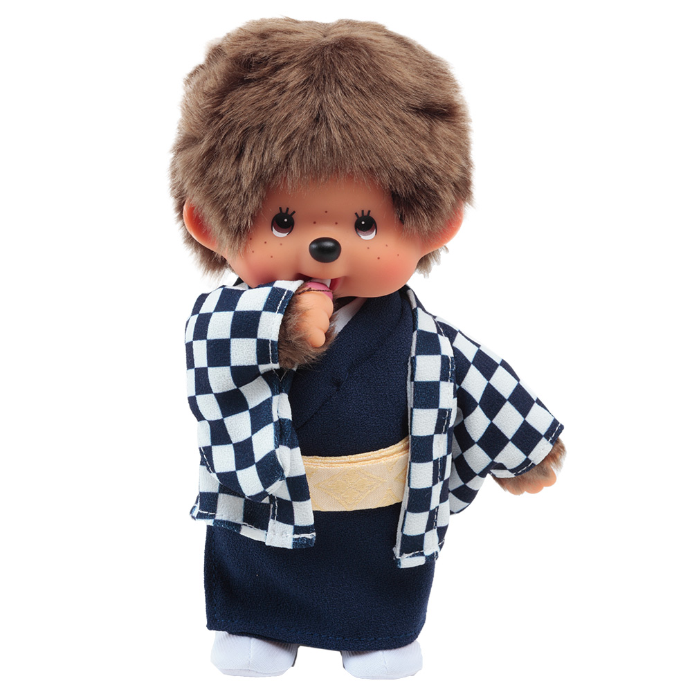 [PRE-ORDER] ตุ๊กตา ม่อนชิชิ กิโมโน สีน้ำเงิน Size S ม่อนชิชิคุง Monchhichi 14 x 8 x 21 cm นำเข้าจากญี่ปุ่น オリジナル お着物モンチッチ 男の子 市松（青）IPM-14-Z