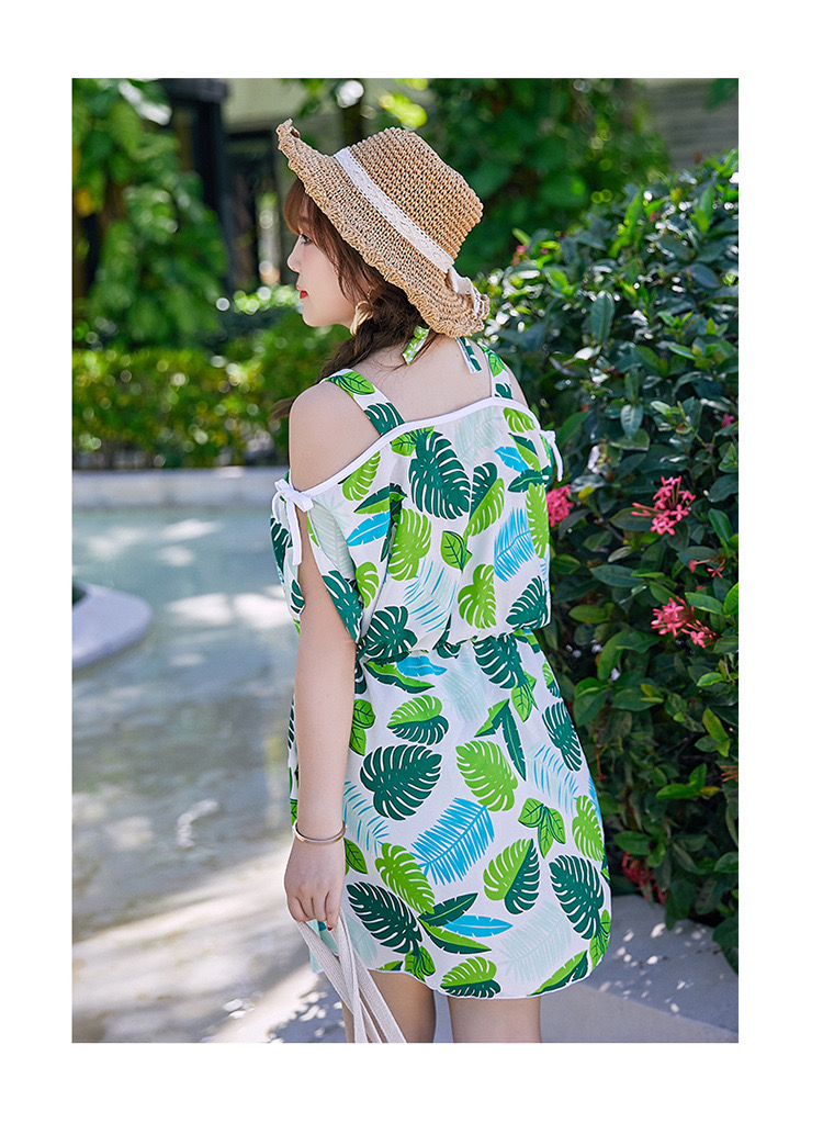 ชุดว่ายน้ำไซส์ใหญ่ 5xl พร้อมส่ง:ชุดว่ายน้ำคนอ้วนสีเขียวแต่งลายใบไม้ สายบราผูกคอ set 3 ชิ้นมี บรา กางเกงขาสั้นและชุดคลุมสีสันสดใส แบบสวยน่ารักมากๆจ้า: ขนาด - รอบอก 40 - 48 นิ้ว - เอว 36 - 42 นิ้ว - สะโพก 40 - 50 นิ้ว - เสื้อคลุมกว้าง 50 นิ้ว