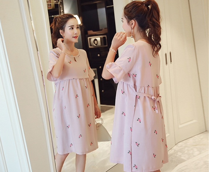 ชุดคลุมท้องเปิดให้นมแฟชั่น ผ้าลินิน แขนระบาย เปิดให้นมแนวนอน มีเชือกผูกหลังน่ารักค่ะ M,L,XL,XXL