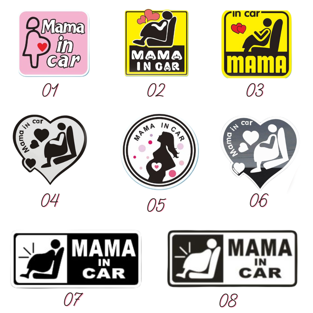 สติ๊กเกอร์ mama in car สติ๊กเกอร์อย่างดี สะท้องแสง เห็นชัดทั้งกลางวันและกลางคืน
